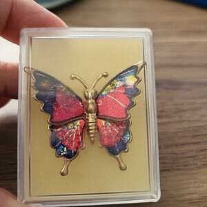 Vintage Butterfly Brooch 80s 90s Taiwan Tin Metal Insect Brooch Red and Purple